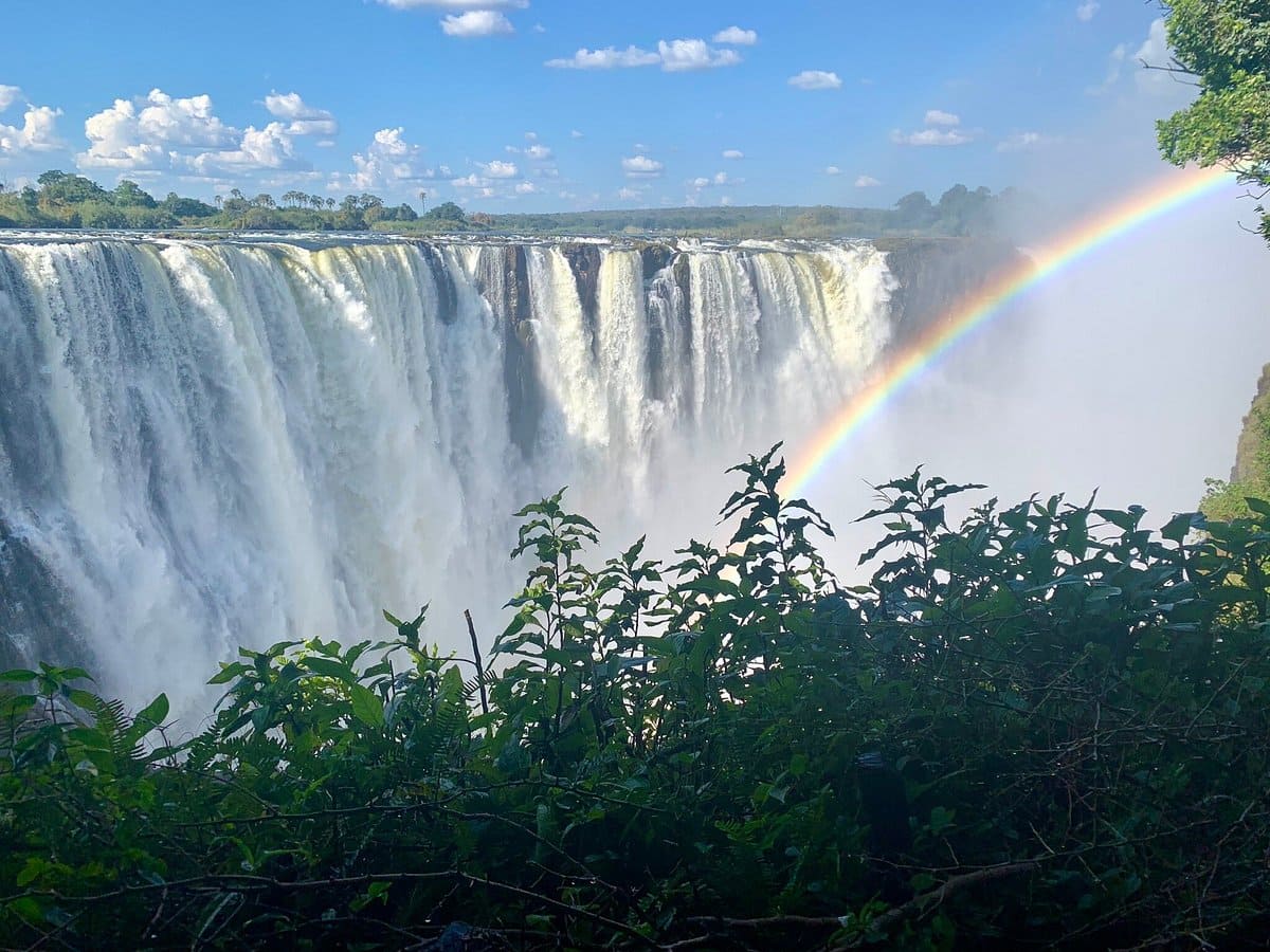 Victoria Falls with a beautiful rainbow